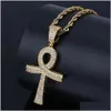 Ожерелья с подвесками из 18-каратного золота и белого бриллианта Ankt Key Of Life Ожерелье с крестообразной цепочкой Цирконий Хип-хоп Рэпер Ювелирные изделия для меня Otmmj