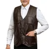 Gilets pour hommes Gilet de couleur unie Gilet élégant en faux cuir d'âge moyen Col en V avec doublure en peluche Coupe-vent chaud