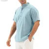 Men's T-Shirts 2022 Men Linen Shirts Short Sle Breathable Men's Baggy Casual Shirts Slim Fit Solid Cotton Shirts Mens Pullover Tops Blouse L231208