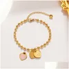 Charm Bracelets Love Enamel Pendant Titanium Steel Plated 18K Gold Bracelet Womens Jewelry Wholesale Beads Niche Design Heart-Shaped D Dhlzh