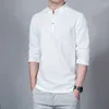 남자 정장 A3212 Tops Tees 남성 패션 티셔츠 스탠드 칼라 긴팔 슬림베이스 셔츠 Homme Linen 티셔츠