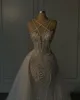 Luksusowe sukienki ślubne syreny krzyżowe kryształowe perły sukienki ślubne zamiatanie szaty de mariee suknie ślubne