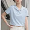 Camiseta para mujer Camisa con cuello marinero vintage Blusa corta para mujer Color sólido Tops simples Verano Nueva Oficina Señora Ropa suelta Blusas 27076L231208