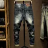 Mężczyźni s dżinsy męskie spodnie dżinsowe Slim Fit Retro Stretch Spring i jesienne spodnie dla Man Streetwear Moto Biker Wysoka jakość 231208