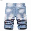 Mäns jeans sommarhandgjorda vintage nödställda sprayfärg plus storlek 42 designer rippade jeans för män hiphop stil designer denim shortsl231208