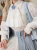Bluzki damskie wiktoriańskie gotyckie lolita kobiety japoński styl y2k elegancki gigot rękaw