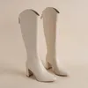 Stivali Plus Size 34-43 Stivali da donna Cerniera Tacchi alti spessi Semplici tacchi alti spessi Autunno Inverno Stivali alti al ginocchio Botas 231207
