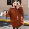 Women's Trench Coats 2023 Winter Cotton Coat Mid Length Korean Loose Imitation Lamb Wool Corduroy Thick Cardigan