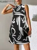 Urban Sexy Dresses Women Printed Mini Dresses Zanzea Fashion Holiday Stand Collar Vestido 2023 Summer Slest Tank Robe Chic ColorBlock Sundress L231208