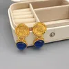 Boucles d'oreilles pendantes pour femmes, Vintage français, Style court, incrusté de verre, pièce de monnaie, élégance, placage de luxe, bijoux en or 18 carats