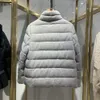 Cappotto invernale europeo nuovo lusso di fascia alta 100% lana di pecora Stand up collo leggero morbido corto piumino d'oca bianco per le donne