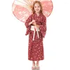 Ropa étnica Kawaii Japonés Kimono 2023 Verano Niños Cardigan suelto Plaid Robe Retro Estilo Estampado floral Red Lace Falda larga Pijamas