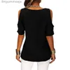 Women's T-Shirt Women Black Tops Blouses Cold Shoulder Sexy Short Sle Summer Casual Loose Clothes Oversize Shirts Fe 2023 New FashionL231208