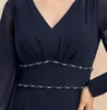 2024 Vintage Black Mother of the Bride Dress A-line V-Neck Tea-Length Chiffon Beads Wedding Guest Party Gowns for Women Plus Size