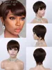 Short Straight Pixie Cut Wig With Bangs Ombre Color Human Hair Machine Made Lace Wigs For Women