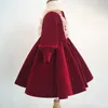 Girl Dresses Red Flower Dress Buttons Velvet Princess Pageant Wedding Clothes Kids Birthday Party Evening Ball Gown