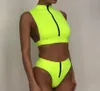 Hoge Taille Rits Braziliaanse Neon Bikini 2020 Badmode Vrouwen Bandeau Badpak Vrouwelijke Push Up Badpak Zomer Zwemmers Biquini8940850