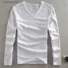 Herr t-shirts sommar ny lång slöja för män solid vit ren bomulls v-hals toppar högkvalitativa klassiska grundläggande tees l231208