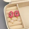 Boucles d'oreilles pendantes en forme de cœur coréen pour femmes, bijoux de luxe en verre émail incrusté de Zircon rouge, goutte délicate à la mode