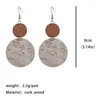 Dangle Earrings Simple Geometric Bark Pattern Leather Morandi Texture Round Wood Mosaic Bohemian Jewelry