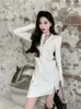 Casual Dresses QWEEK 2023 Autumn Korean Zip Knitted Sweater Sexy Bodycon Mini Split Dress Women Kpop Wrap Black Long Sleeve Short