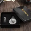 Pocket Watches Antique Full Silver Rostfri Steel Pocket Watch Mechanical Men Steampunk Vintage Hand-Wind Graved FOB Pendant Clock Women 231208