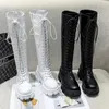 Botas femininas longas botas altas branco couro do plutônio joelho botas altas moda feminina rendas até plataforma botas mujer coxa botas altas tamanho 43 231207