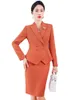 Dwuczęściowe spodnie kobiet Zespół Blazer A Manches Longues pour femmes jupe elegante pour dames Vetements de Travail d'Affaires 231206