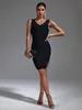 Casual Kleider Schwarz Verband Kleid Frauen Party Bodycon Elegante Verziert Sexy Mini Geburtstag Abend Club Outfits Sommer