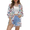 Women's Swimwear Half Sleeve Kimono Loose Version Casual Beach Dress Cardigan Fashion Bath Flower Print Bubble