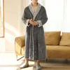 Men's Sleepwear Mens Coral Velvet Bathrobe Extra Thick Long Flannel Nightgown Fall Winter Sleeve Warm Robe For Man Comfortable Home Wear