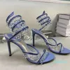 Lyxdesigner Crystal Lamp Slim High Heel Sandals Womens Shoes Rene Caovilla Cleo Rhinestone