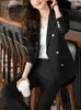 Kvinnors tvåbitar byxor Yitimuceng Office Ladie Suits set 2023 Slå ner krage dubbelbröst långärmad blazer solid harem pant 231207