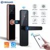 Smart Lock YRHAND K7 cerradura intelige biométrique noir Smart Lock Tuya App déverrouillage à distance serrure wifi sans clé serrure de porte électronique 231207