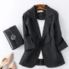 Women's Suits Blazers Blazer crante a bouton unique pour femme veste en coton et lin olympiques monochromes haut a manches trois quarts 231205