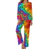 Dames nachtkleding Abstract Regenboog Pyjama Glas-in-lood Print Lange mouw Warme pyjamasets 2-delig Slaap Lente Ontwerp Verjaardagscadeau