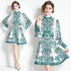 Girl Boutique Printed Dress Long Sleeve Ruffles Floral Dress 2024 Spring Autumn Printed Dresses High-end Trend Lady Retro Dresses OL Runway Dresses