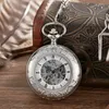 Relojes de bolsillo 2 lados abiertos regalo tallado Reloj de bolsillo mecánico hombres mujeres Fob cuerda a mano doble cazador números romanos 231207