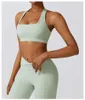 Yoga Outfit Solide Couleur Col Carré Col Halter Cou Femmes Fitness Sports Soutien-Gorge Athlétique Gym Coussin De Poitrine Formation Complète Jog Sexy Dos