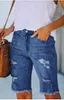 女性のショーツ2023女性夏のミッドウエストリッピングデニムファッションヒョウ柄のハイストレッチスキニー膝の長さジーンズS-2xl