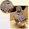 Luxury Crystal Diamond Femelle Big Zircon Stone Ring Set Fashion 925 Silver Bridal Wedding Annes For Women Promise Love Engagement 3641320