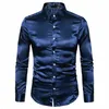 Men s casual skjortor plus size s xxl män skjorta siden satin slät solid tuxedo affärs smal passform glänsande guld bröllopsklänning 231208