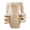 Casual Kleider Hohe Qualität Herbst Beige Sexy Off Schulter Volle Ärmel Mini Bodycon Verband Kleid 2023 Vintage Elegante Abend party