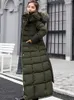 Womens Down Parkas Winter Jacket Long Wear Korean Fashion Edition Belted Slim Fit Cotton Padding Warm Windbreak Coat 231208