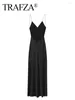 Abiti casual TRAFZA 2023 Elegante donna Party Evening Slip Prom Dress Raso femminile lungo sexy senza maniche Backless con scollo a V Sling Midi