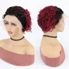 Luvkiss Ondetecteerbare Lace Front Natuurlijke Kleur Bordeaux Krullend Pixie Cut Pruik 150% Dichtheid Menselijk Haar Pruiken