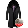 Trenchs pour hommes Manteaux d'hiver Grand col Long Hommes Vestes noires de luxe pour le père froid Mari Manteaux Polaire Parka