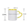 Tasses Sublimation Tasse En Céramique Vierge Mode En Forme De Coeur Poignée Couleur Tasses D'eau Personnalité Domestique Bricolage Tasse À Café 320Ml Goutte Deli Dhavl