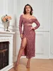 2024 Women Fashion Dress Runway Dresses New style square neckline shoulder long dress for foreign trade, slim fit and sexy sequin evening dress for women