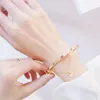 Atacado- Rose Gold Pulseiras de Aço Inoxidável Bangles Feminino Coração Para Sempre Amor Marca Charme Pulseira para Mulheres Famosas Jóias Nfpcf